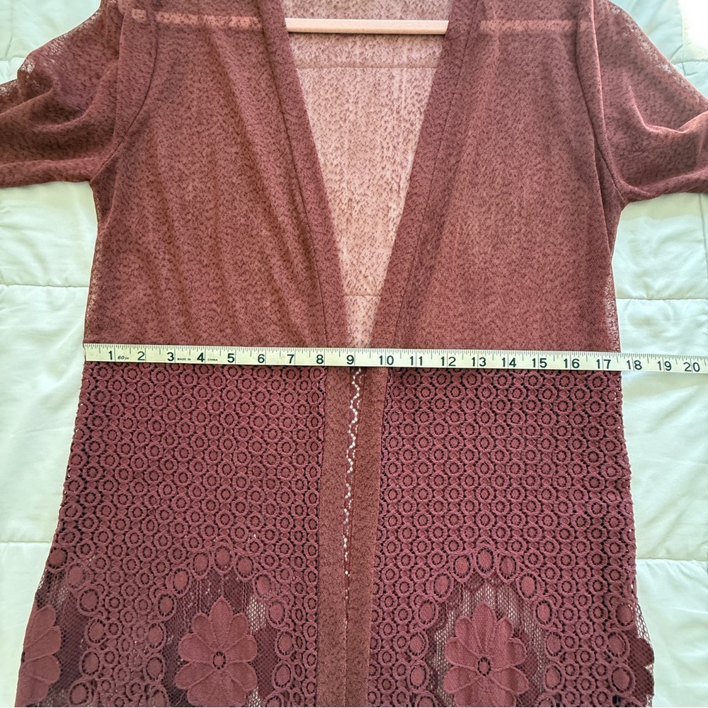 Ember Burgundy Lace Longline Duster Cardigan Size M - Picture 7 of 9